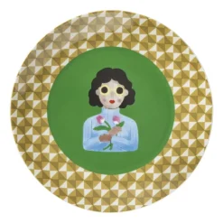Ontbijtbord flower lady - geel/groen - ø21x2 cm