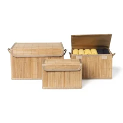 Opbergmand met deksel - bamboe - 18x29x18 cm
