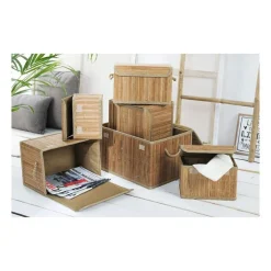 Opbergmand met deksel - bamboe - 20x33x22 cm