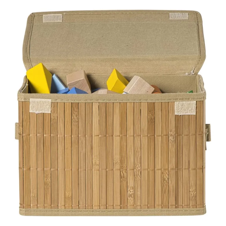 Opbergmand met deksel klein - bamboe - 18x28x17 cm