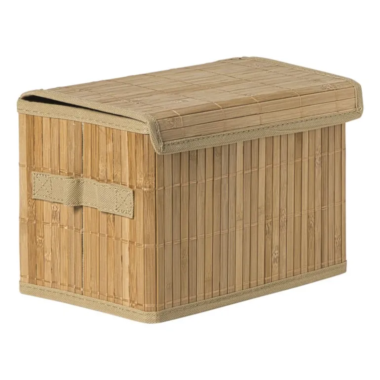 Opbergmand met deksel klein - bamboe - 18x28x17 cm