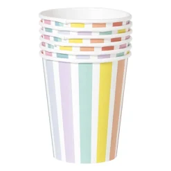 Papieren bekers gestreept pastel - set van 6