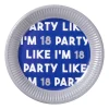 Papieren bordjes 18 jaar - blauw - set van 8