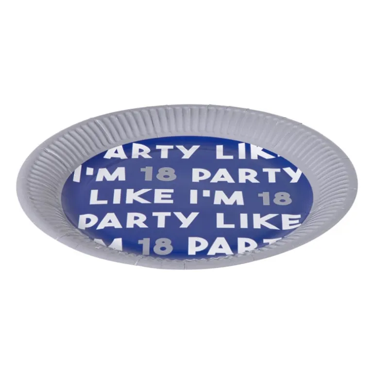 Papieren bordjes 18 jaar - blauw - set van 8
