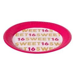Papieren bordjes 16 jaar - roze - set van 8