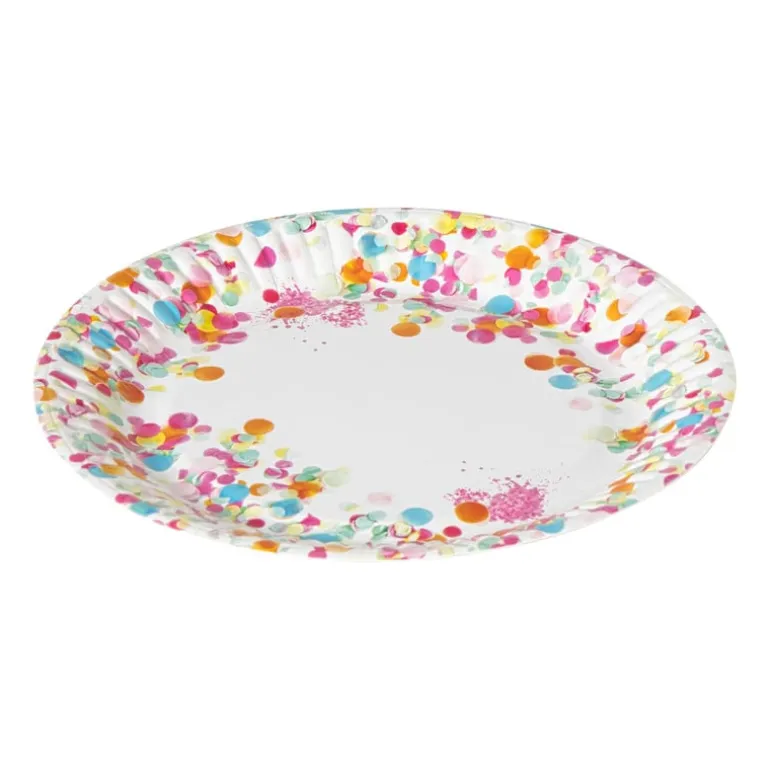 Papieren bordjes confetti ø18 cm - multikleur - set van 8