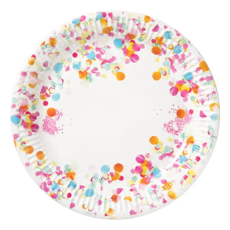 Papieren bordjes confetti ø23 cm - multikleur - set van 8