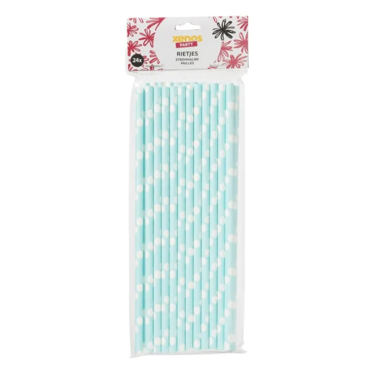 Papieren rietjes - blauw - 24 stuks