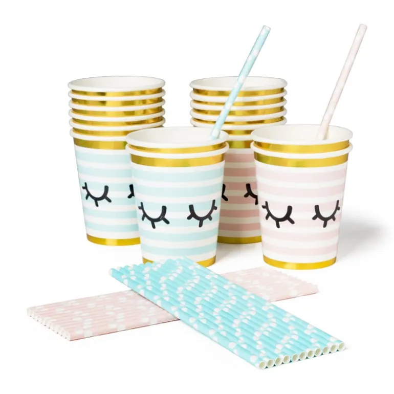 Papieren rietjes - blauw - 24 stuks