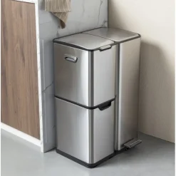 Pedaalemmer 3 vakken - zilver - 60 liter