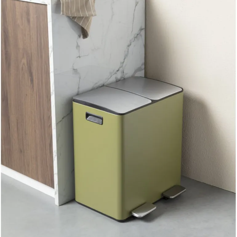 Pedaalemmer 2 vakken - olijfgroen - 2x20 liter