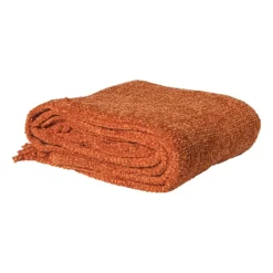 Plaid chenille met kwastjes Marianne - oranje - 170x130 cm