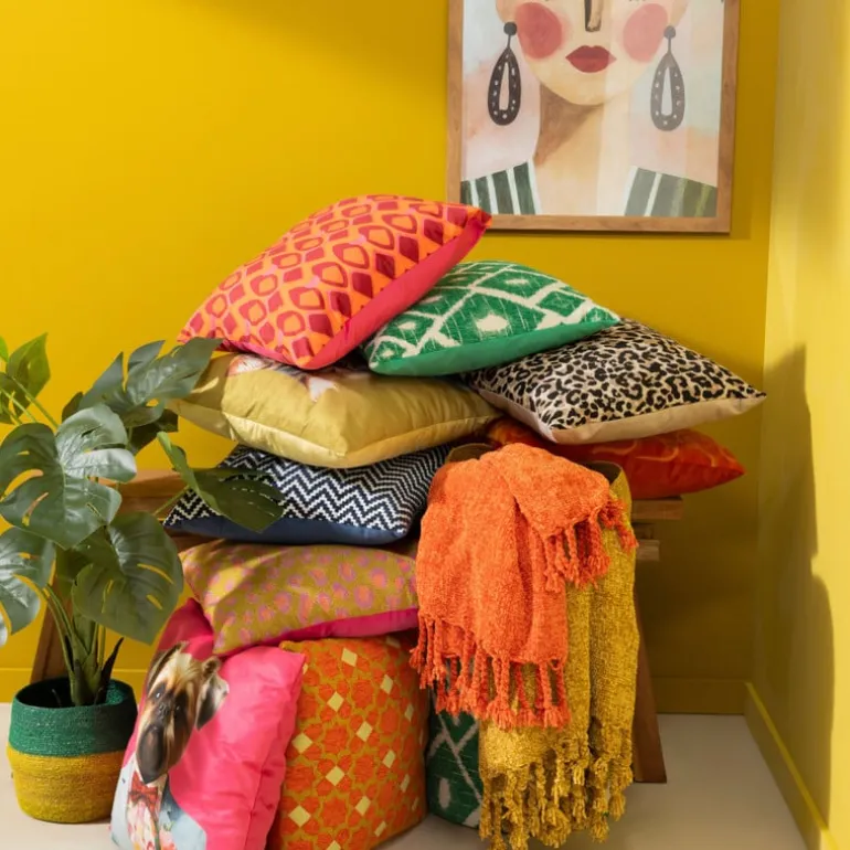 Plaid chenille met kwastjes Marianne - oranje - 170x130 cm