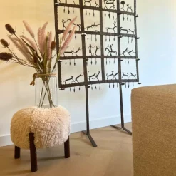 Poef beatle - beige/bruin - ø40x34.5 cm