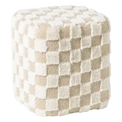 Poef checks - beige - 38x35x35 cm
