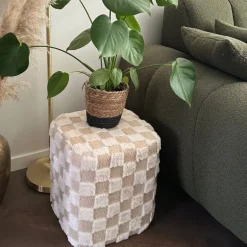 Poef checks - beige - 38x35x35 cm