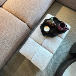 Poef chenille - beige - 38x66x38 cm