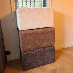 Poef chenille - beige - 38x66x38 cm