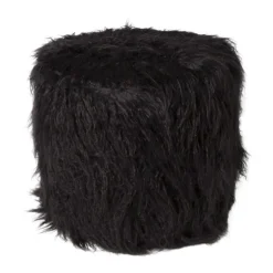 Poef fluffy - zwart - 38x42x42 cm