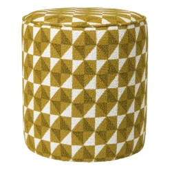 Poef retro - oker/beige - ø35x38 cm