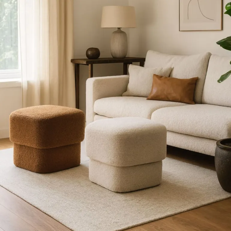 Poef vilt - beige - 40x40x40 cm