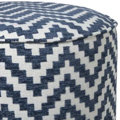 Poef zigzag - blauw/wit - ø35x38 cm
