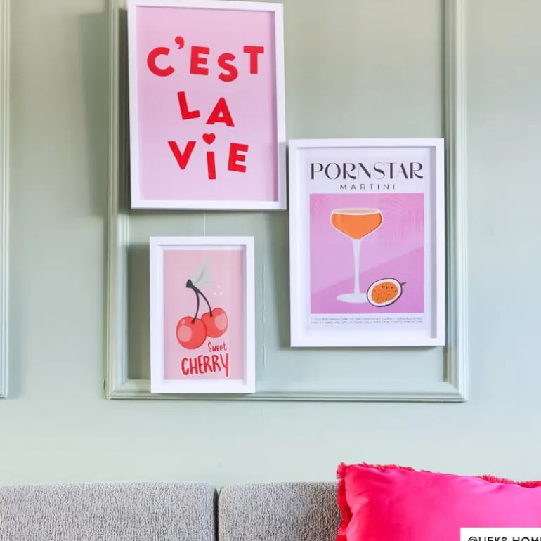 Poster met lijst cherry - roze/wit - 30x21 cm