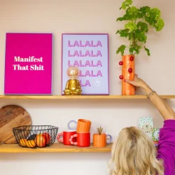 Poster met lijst la la la - paars/roze - 40x30 cm - Happy at home by Sanny