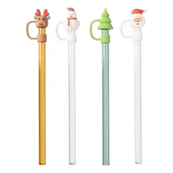 Rietjes kerst glas - set van 4 - ø1x20 cm