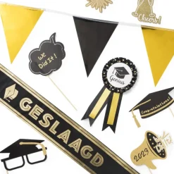 Rozet geslaagd - goud/zwart - 24 cm