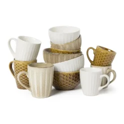 Schaal relief - beige - ø13x7.6 cm