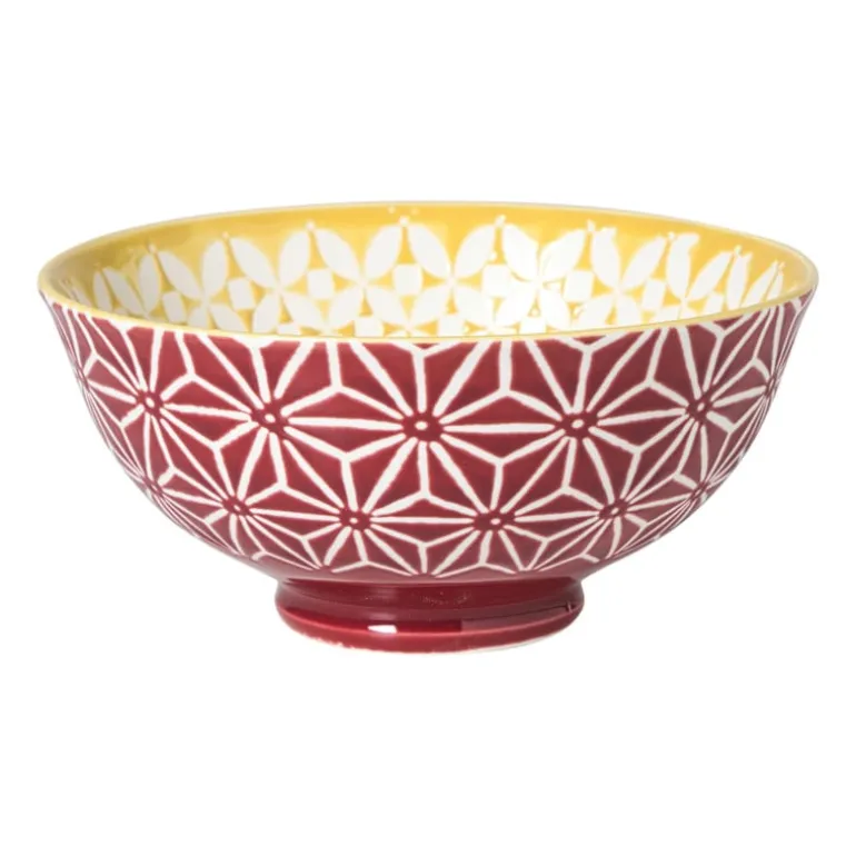 Schaaltje Aniek middel - bordeauxrood/geel - ø12x5.8 cm