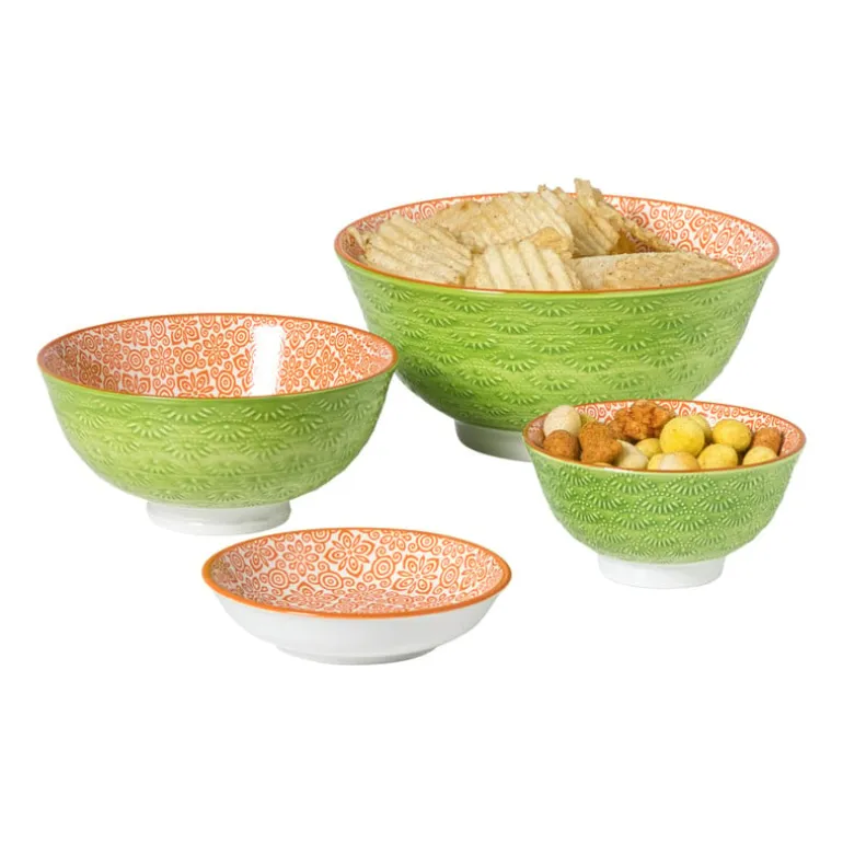 Schaaltje Anke groot - groen/oranje - ø15.5x7 cm