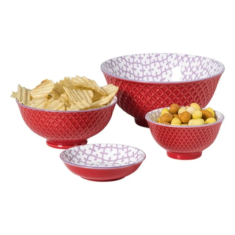 Schaaltje Anna groot - rood/grijs - ø15.5x7 cm