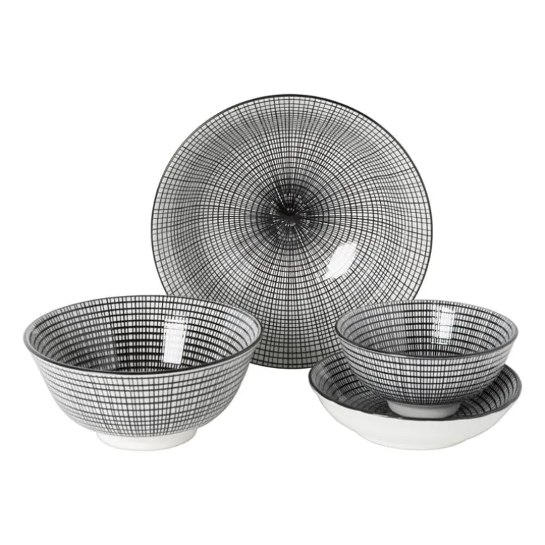 Schaaltje black print streep - ø14x2.5 cm