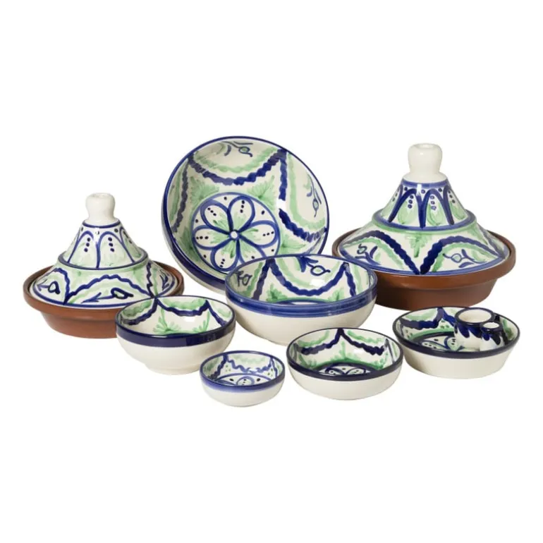 Schaaltje flor plat - groen/blauw - ø10 cm