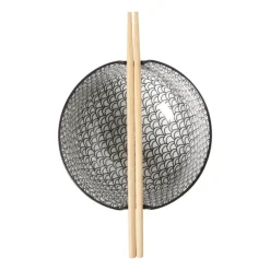 Schaaltje met eetstokjes Amira - rood/zwart - ø15x9 cm