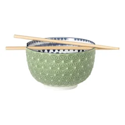 Schaaltje met eetstokjes Axel - groen/blauw - ø15x9 cm