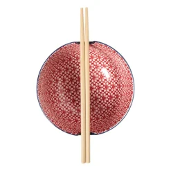 Schaaltje met eetstokjes Amber - blauw/rood - ø15x9 cm