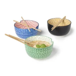 Schaaltje met eetstokjes - geel/zwart - ø14.7x9 cm