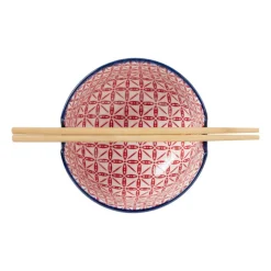 Schaaltje met eetstokjes - blauw/rood - ø14.7x9 cm