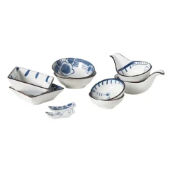 Schaaltje Mico bloemen klein - blauw/wit - 3x9.2x9.2 cm