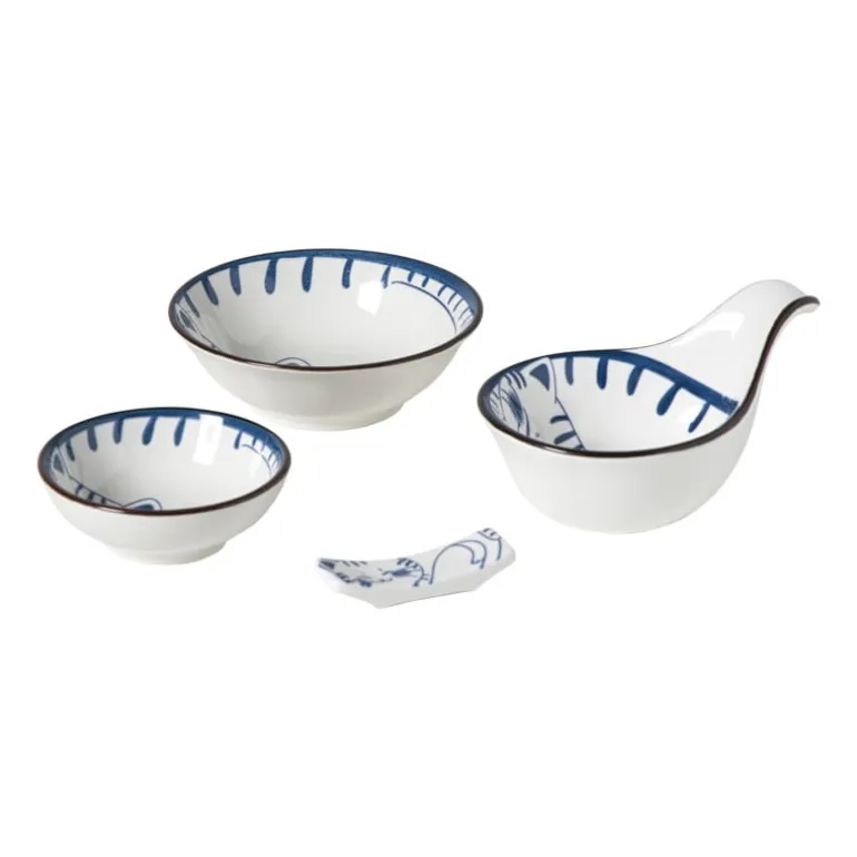 Schaaltje Mico kat groot - blauw/wit - ø10.8x3.7 cm