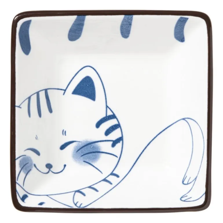 Schaaltje Mico kat klein - blauw/wit - 3x9.2x9.2 cm