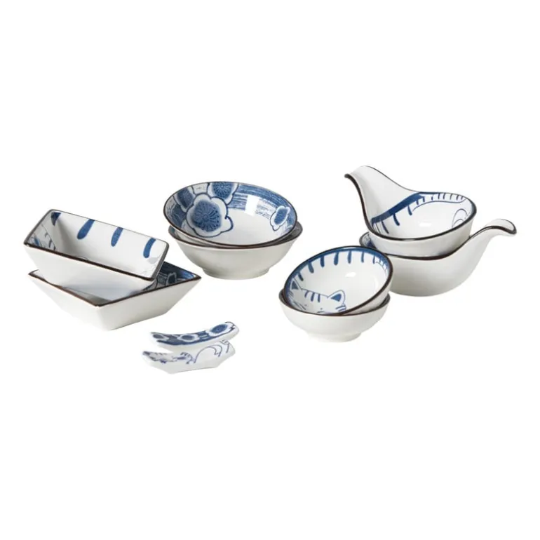 Schaaltje Mico kat klein - blauw/wit - 3x9.2x9.2 cm