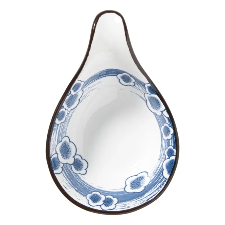 Schaaltje Mico met handvat bloemen - blauw/wit - 3x8x12.5 cm