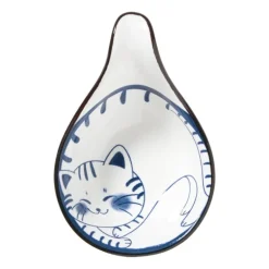 Schaaltje Mico met handvat kat - blauw/wit - 3x8x12.5 cm