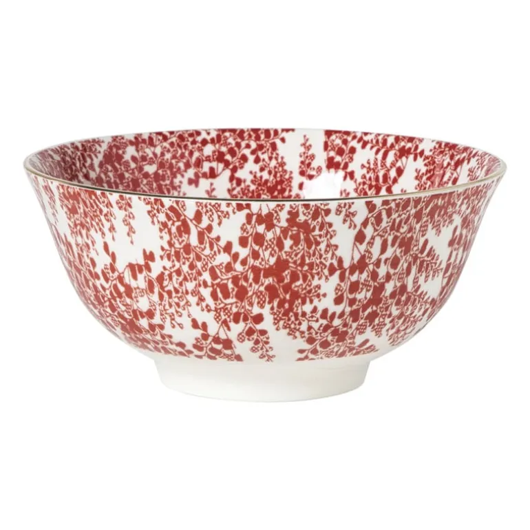 Schaaltje Mirna blaadjes groot - rood/wit - ø15.5x7 cm