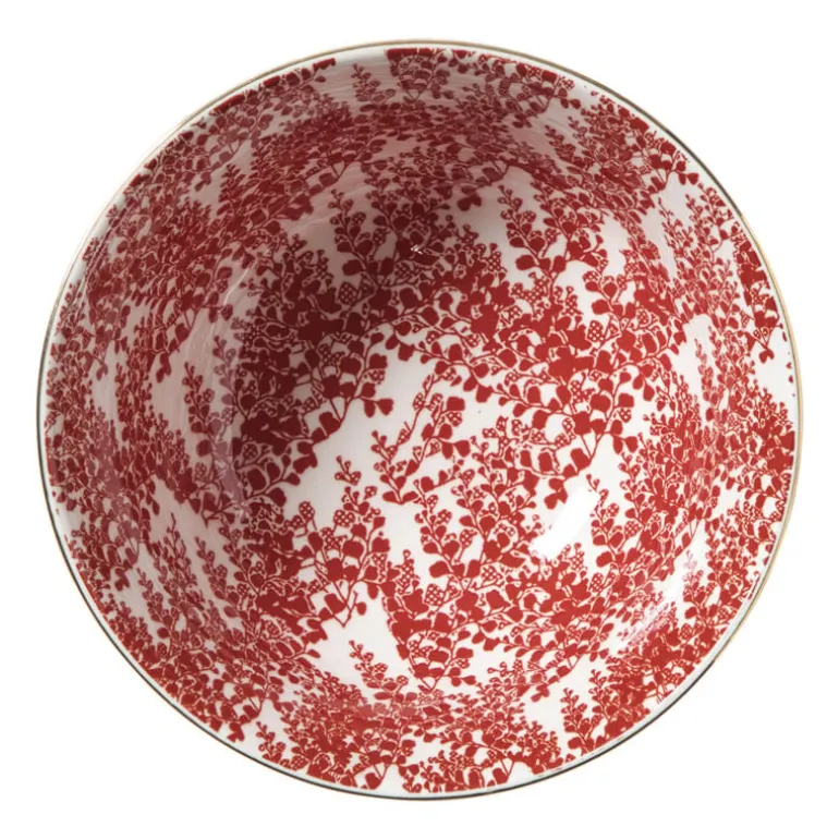 Schaaltje Mirna blaadjes groot - rood/wit - ø15.5x7 cm