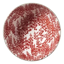 Schaaltje Mirna blaadjes klein - rood/wit - ø12x5.8 cm